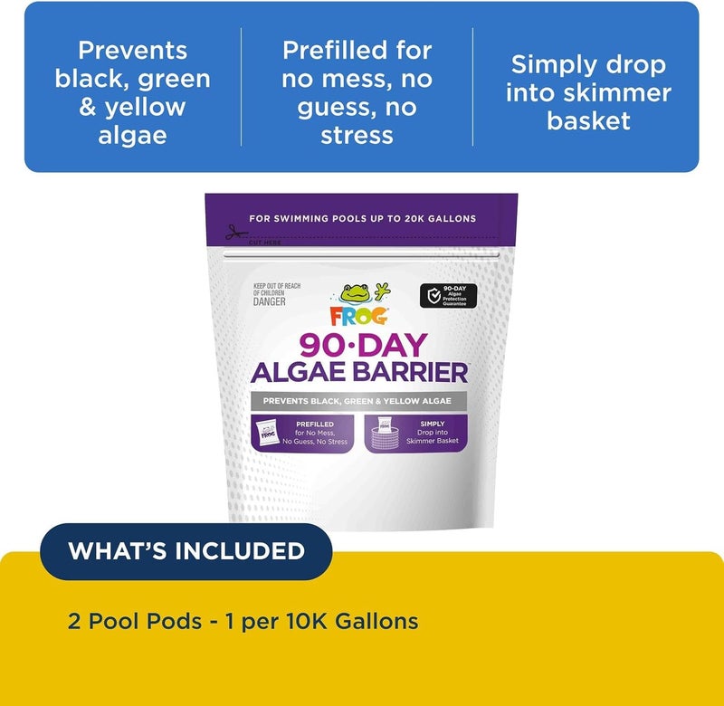 Frog 90-Day Algae Barrier - Dry Formula Algaecide Prevents Black, Green and Yellow Algae for Pools up to 20,000 Gallons - Pool Maintenance & Treatment - 2 Pods - Image 3